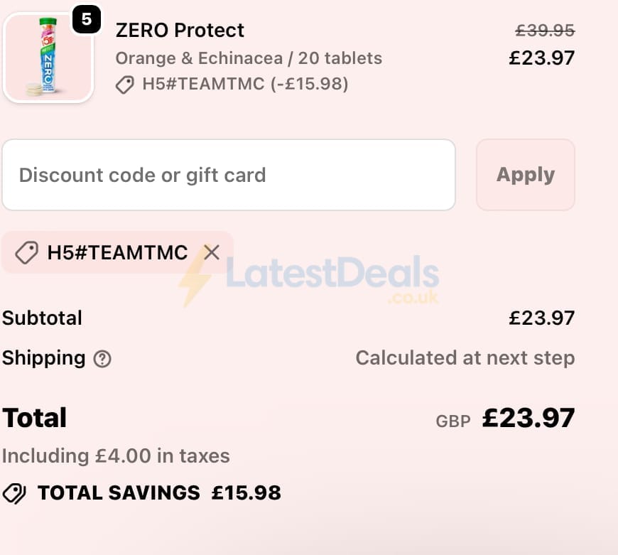 Screenshot of the High Five discount code working
