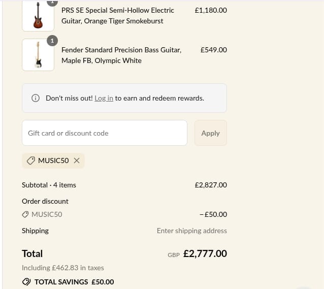Screenshot of the Dawsons discount code working