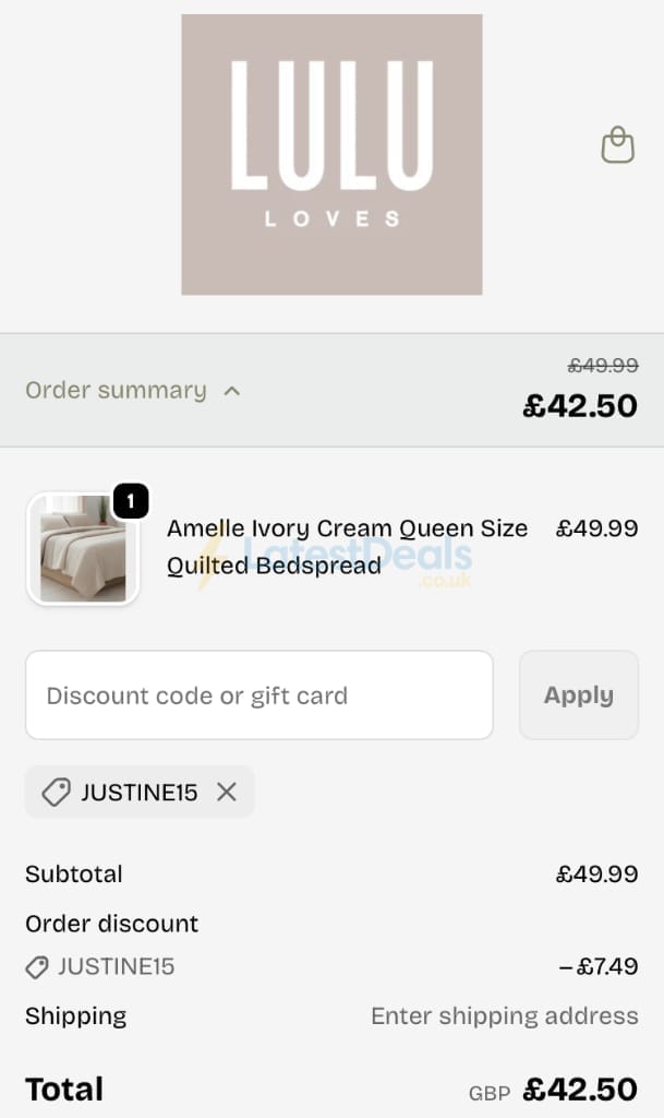 Screenshot of the LULU Loves discount code working