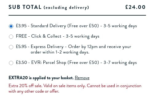 Screenshot of the Crew Clothing discount code working