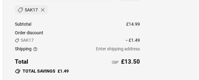 Screenshot of the SAKER discount code working