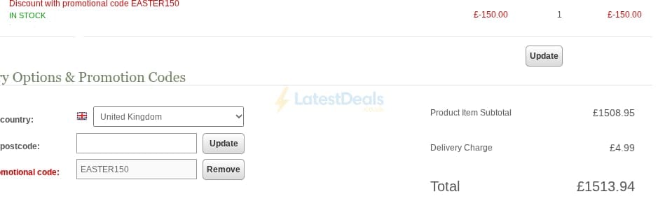 Screenshot of the Uttings discount code working