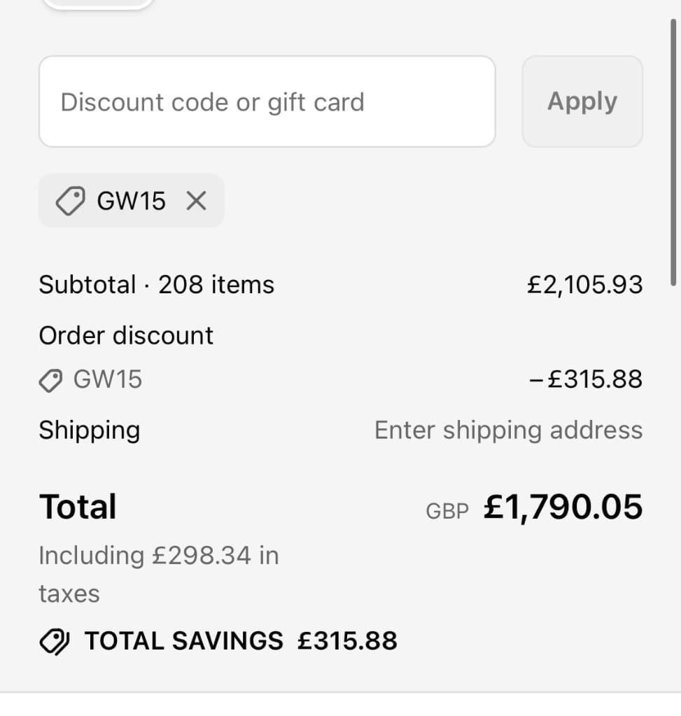 Screenshot of the GrassWarehouse discount code working