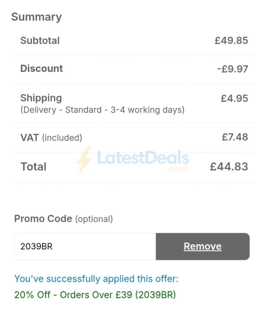 Screenshot of the Baker Ross discount code working
