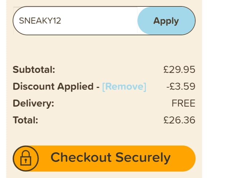 Screenshot of the The Cornish Hamper Store discount code working