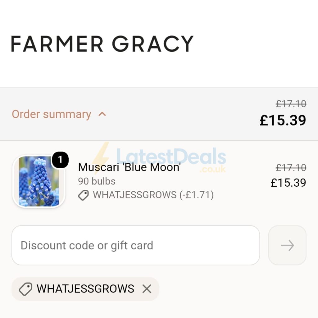 Screenshot of the Farmer Gracy discount code working