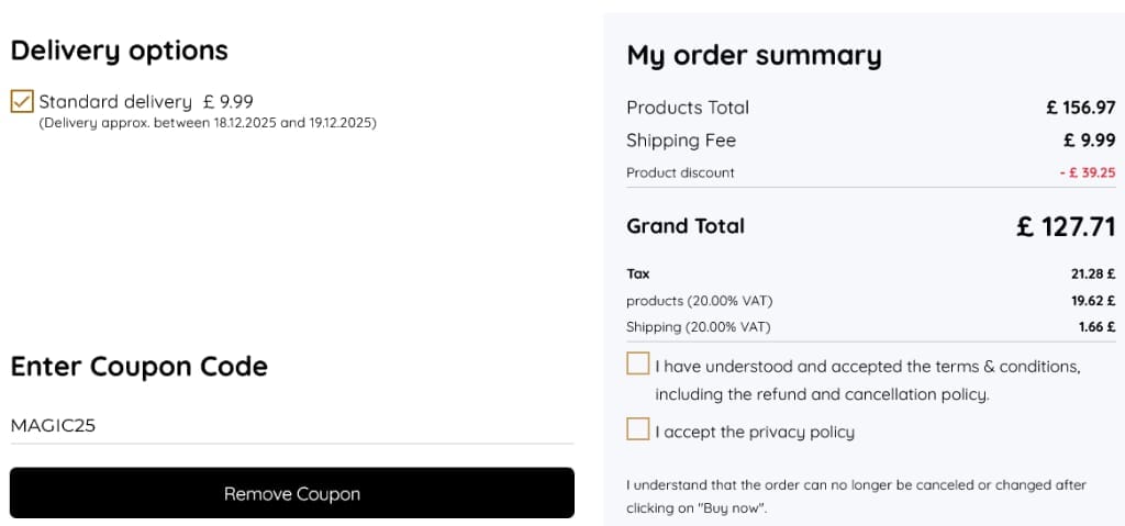 Screenshot of the myphotobook discount code working