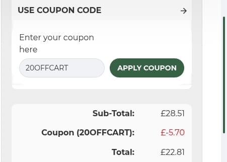Screenshot of the Raw Powders discount code working
