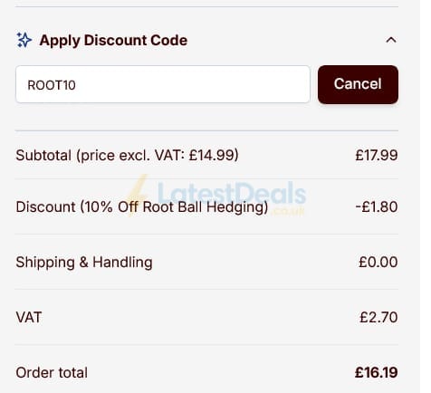 Screenshot of the Hedges Direct discount code working