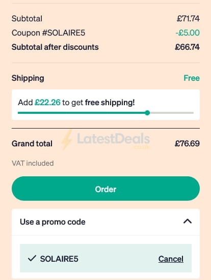 Screenshot of the Sanareva discount code working