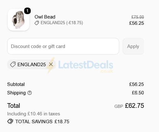Screenshot of the Trollbeads discount code working