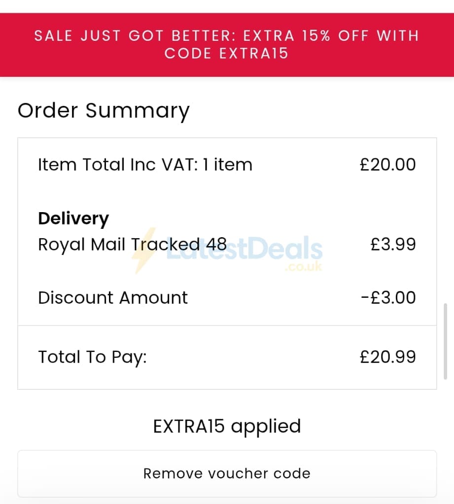 Screenshot of the Klass discount code working