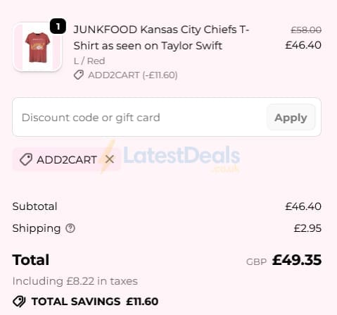 Screenshot of the Spoiled Brat discount code working