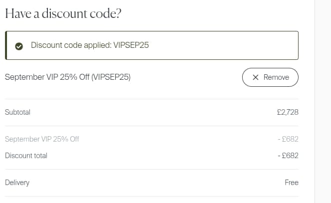 Screenshot of the Maze Living discount code working