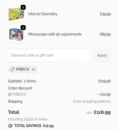 Screenshot of the BrightMinds discount code working
