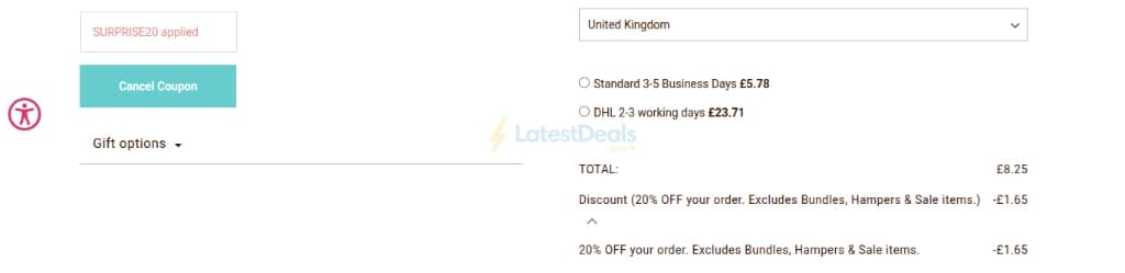 Screenshot of the Lily O'Brien's discount code working