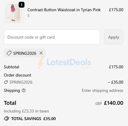 Screenshot of the Loop Cashmere discount code working