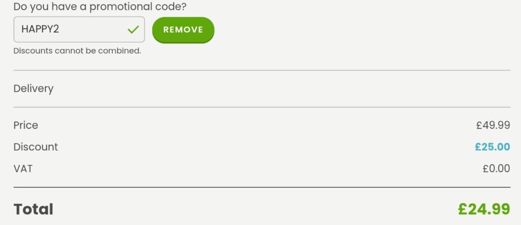 Screenshot of the Hooray Heroes discount code working