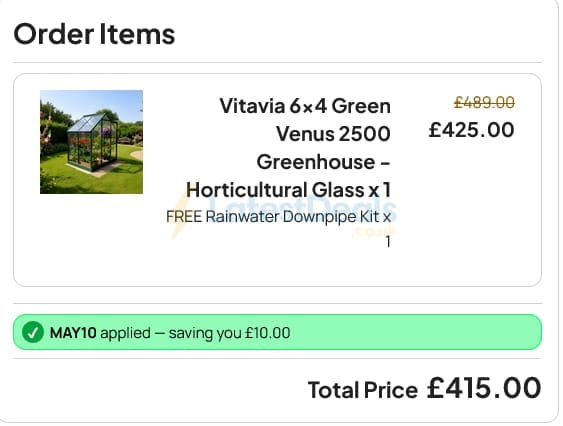 Screenshot of the Greenhouse Stores discount code working
