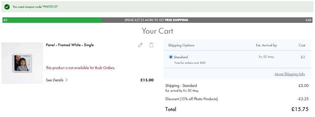 Screenshot of the Tinyme discount code working