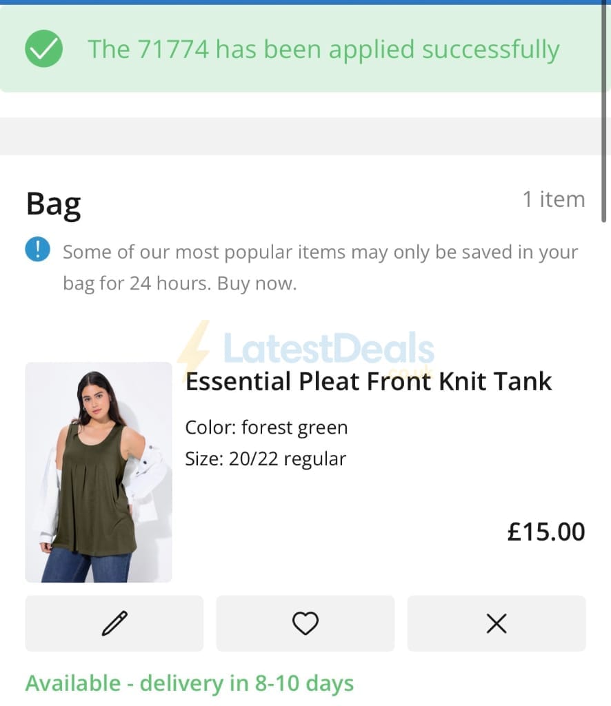 Screenshot of the Ulla Popken discount code working