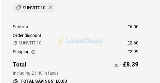 Screenshot of the SunVit-D3 discount code working