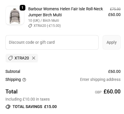 Screenshot of the Parasol Store discount code working