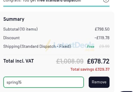 Screenshot of the Make My Blinds discount code working