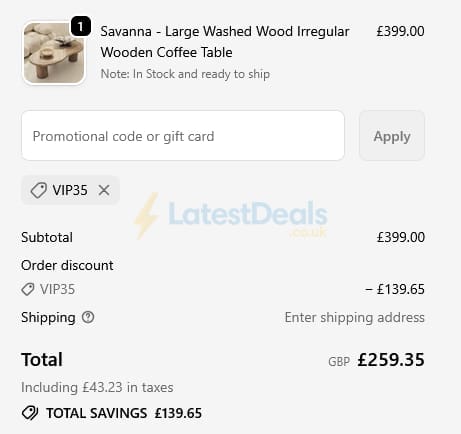 Screenshot of the William Wood Mirrors discount code working