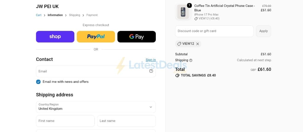 Screenshot of the JW PEI discount code working