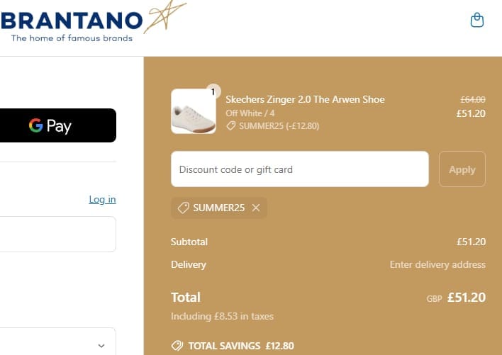 Screenshot of the Brantano discount code working