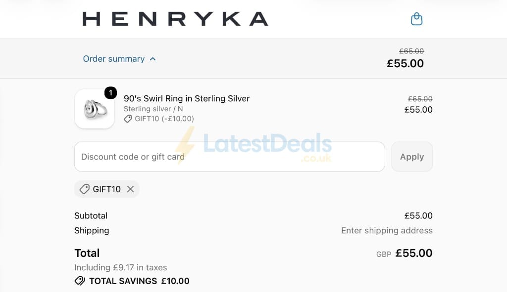 Screenshot of the Henryka discount code working