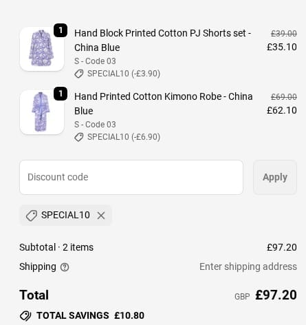 Screenshot of the NoLoGoChic discount code working