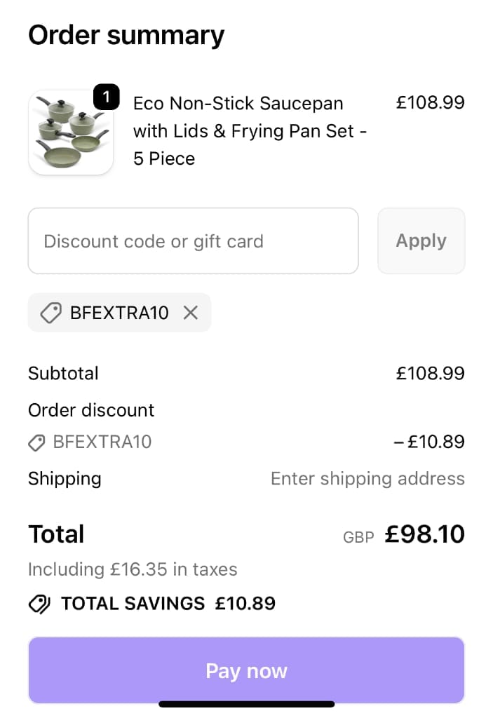 Screenshot of the Prestige discount code working