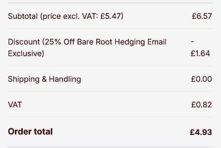 Screenshot of the Hedges Direct discount code working