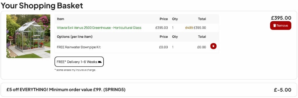 Screenshot of the Greenhouse Stores discount code working