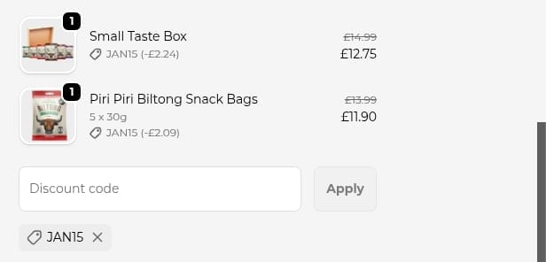Screenshot of the The Original Biltong Company discount code working