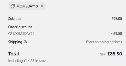 Screenshot of the Lily and Bean discount code working