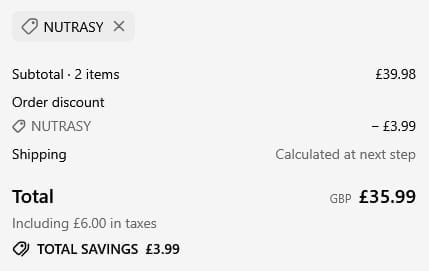 Screenshot of the Nutravita discount code working