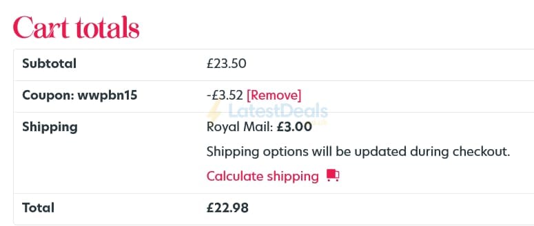 Screenshot of the whitworths discount code working