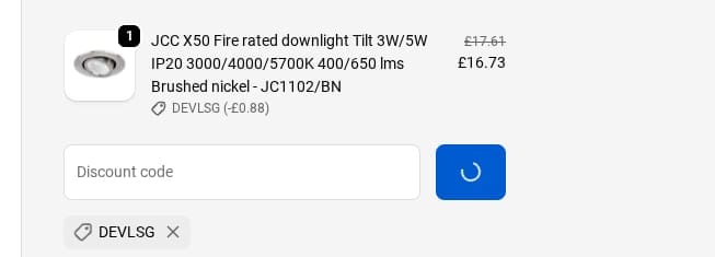 Screenshot of the LED Bulbs discount code working