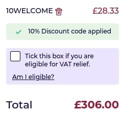Screenshot of the Complete Care Shop discount code working