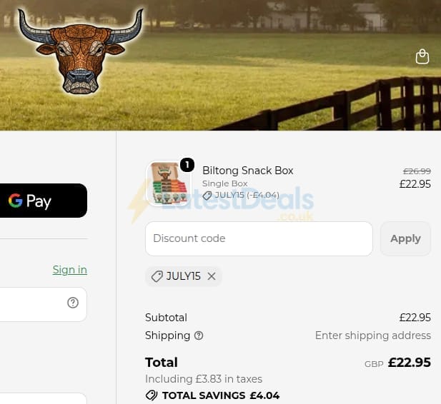 Screenshot of the The Original Biltong Company discount code working