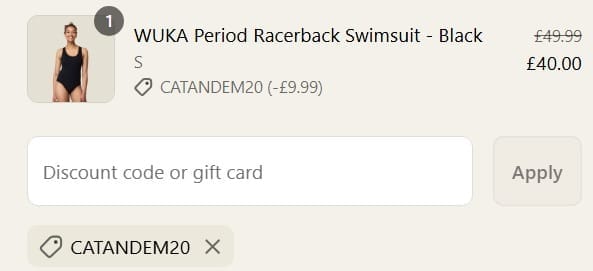 Screenshot of the Wuka discount code working