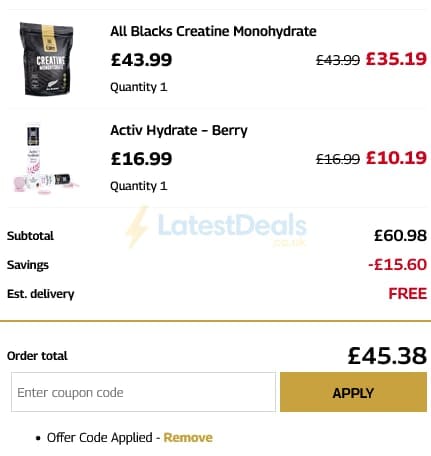 Screenshot of the Healthspan UK Elite discount code working