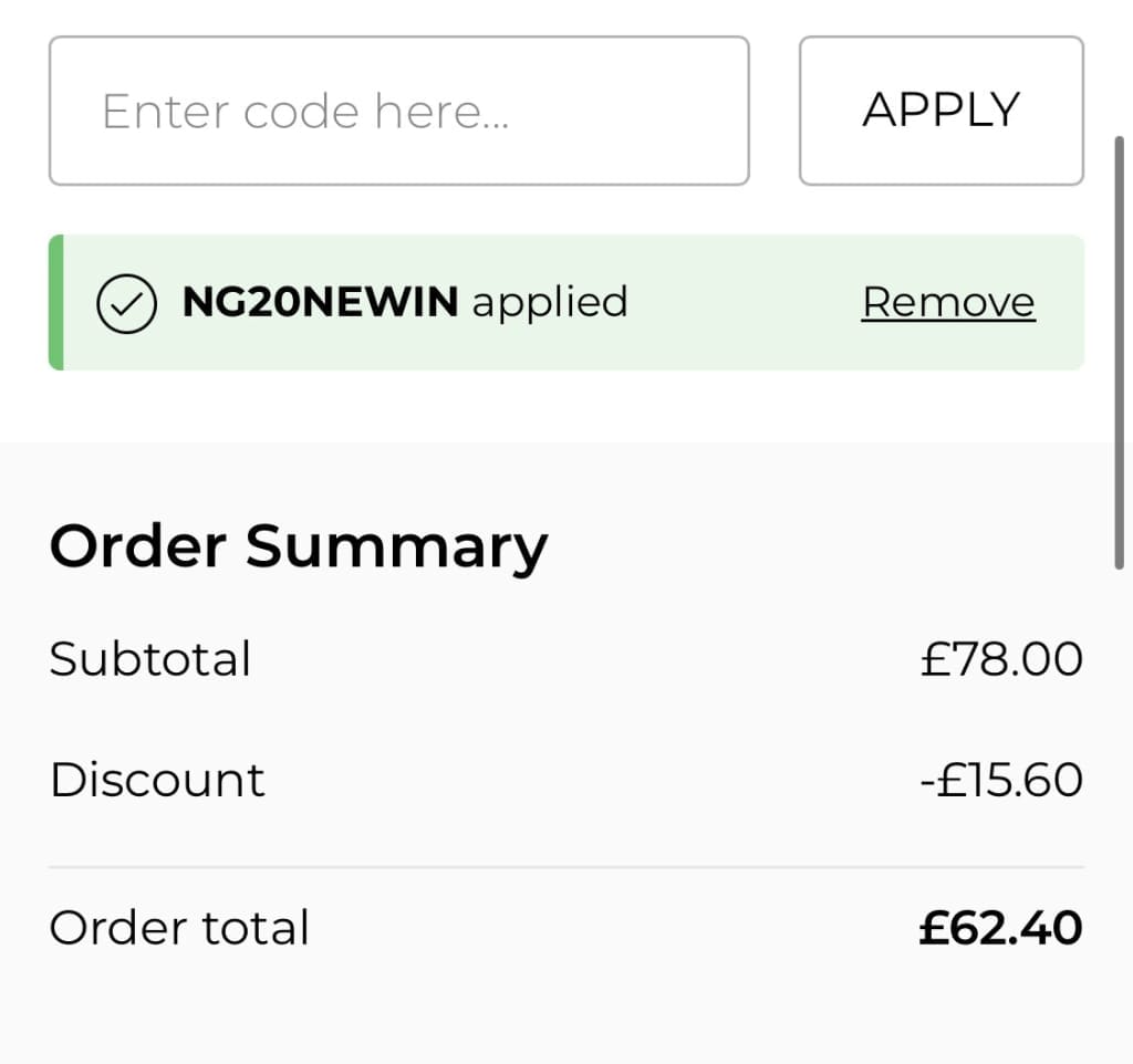 Screenshot of the Nasty Gal discount code working