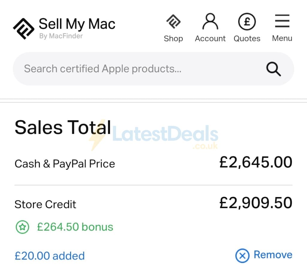 Screenshot of the MacFinder discount code working