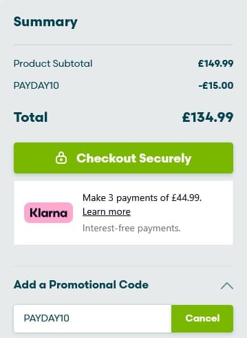 Screenshot of the Robert Dyas discount code working