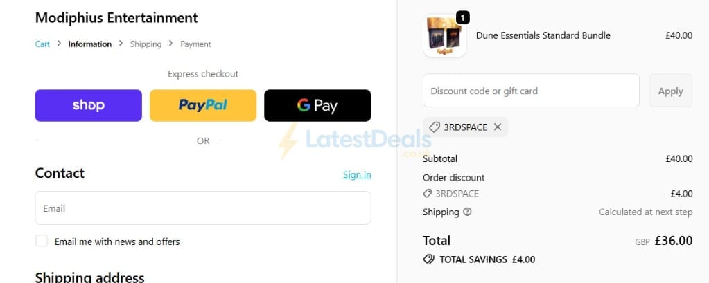 Screenshot of the Modiphius Entertainment discount code working