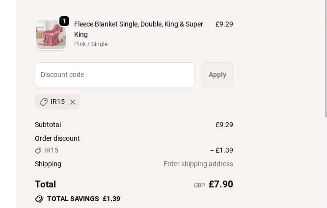 Screenshot of the Imperial Rooms discount code working